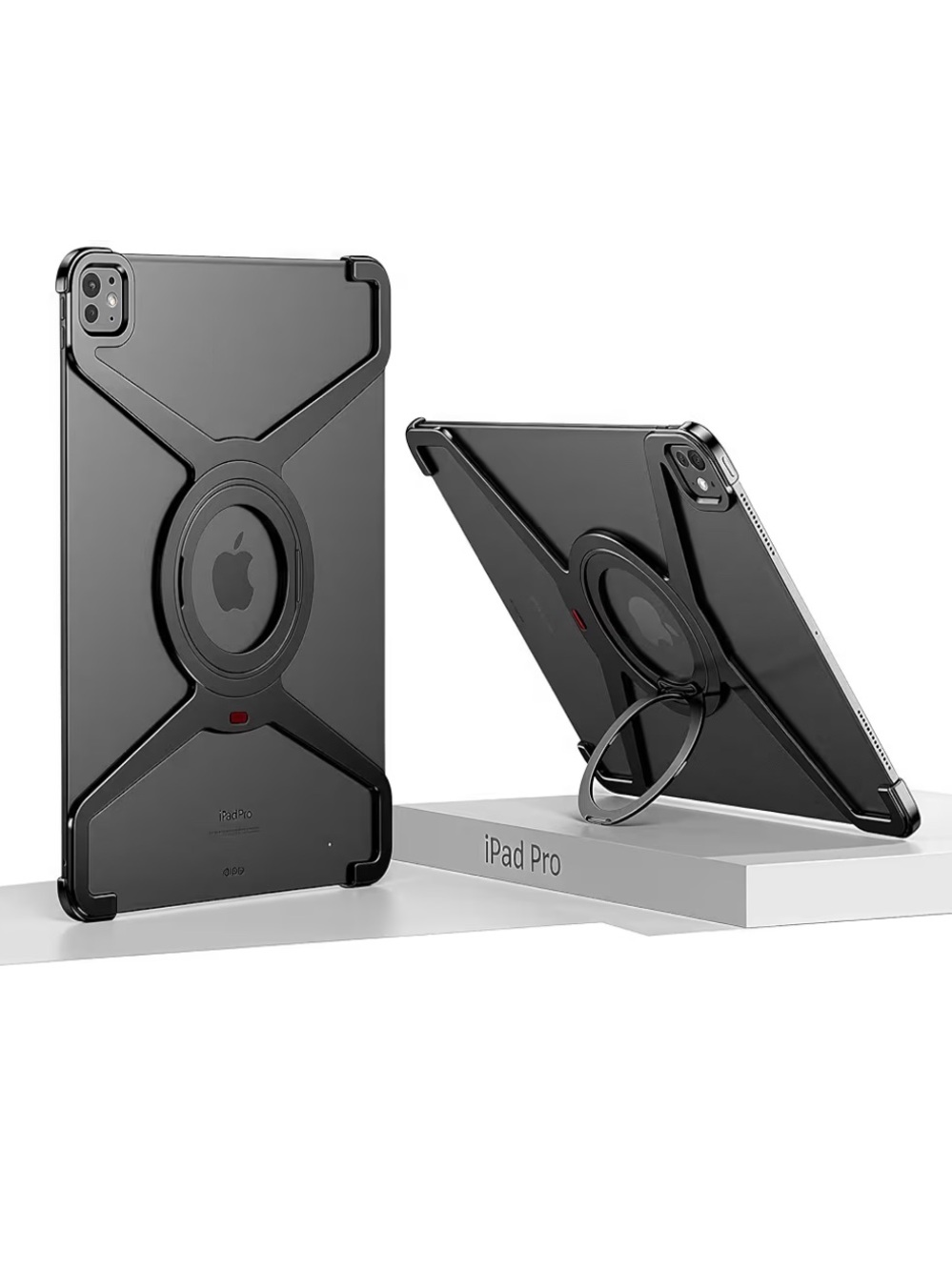 iPad 13” iPad Air 12.9” 2024 Metal Case with 360 Adjustable Ring & Kickstand-BLK